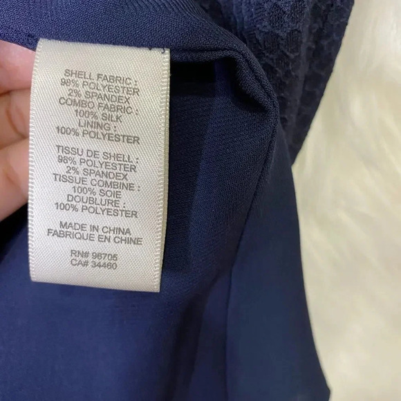 REBECCA TAYLOR Navy Short Sleeve Crepe Textured Dress Size 10 Business Career - Picture 5 of 8